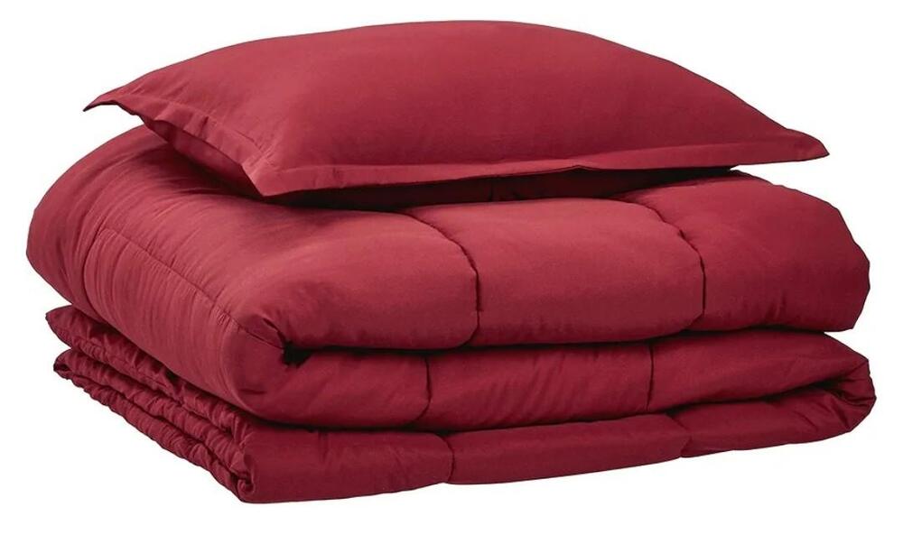 12048 Amazon Basics Comforter Set,Twin/Twin XL, Burgundy, Microfiber, Ultra-Soft
